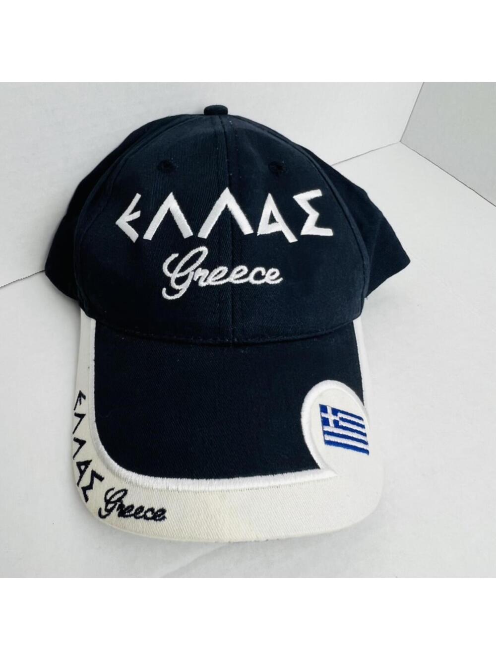 Greece ΕΛΛΑΣ Flag Embroidered Baseball Cap Navy and White One Size, 6 Panel